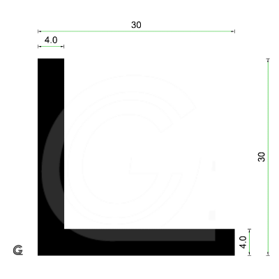 EPDM Rubber L-profile | 30 x 30 x 4 mm | per meter